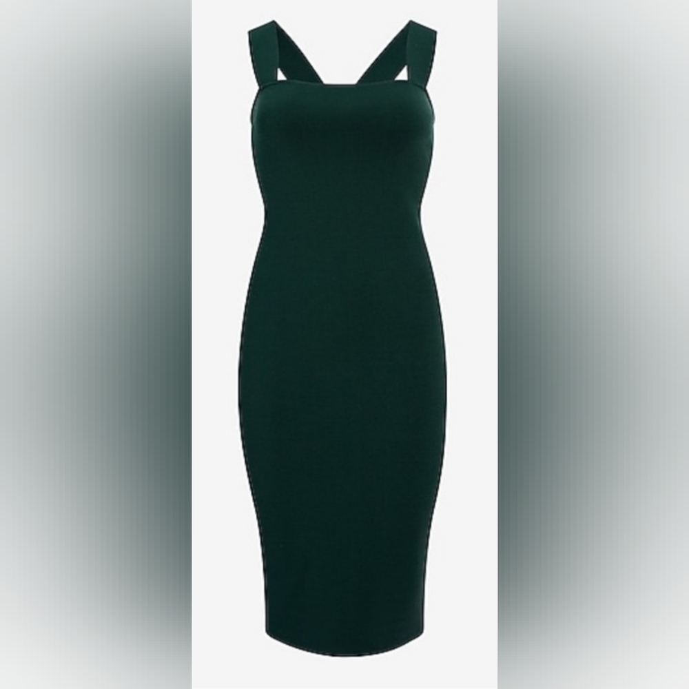 Forest Green Express Body Contour Midi Dress with Cross Back Straps - Small